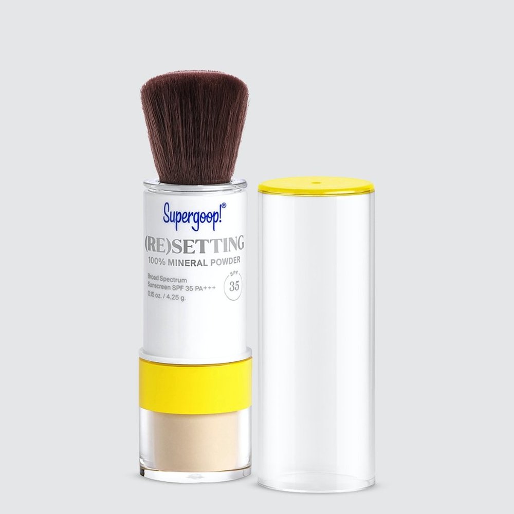 SOLD-Supergoop resetting sunscreen mineral powder half full